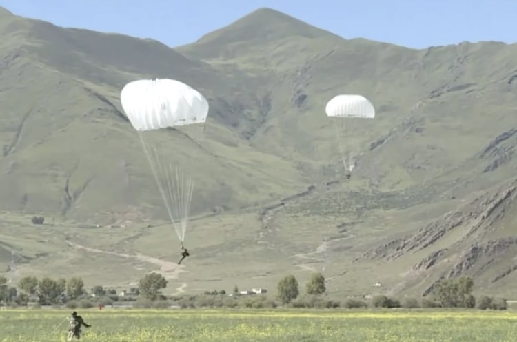 300 Chinese troops parachuted onto the Tibetan plateau as part of a training exercise according to Chinese state media in Sept (Photo- Tibet Watch)