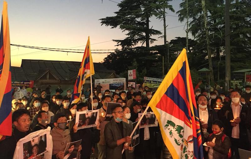 Five Dharamshala-based NGOs hold a candle light vigil on Tuesday to highlight deteriorating human rights situation in Driru County in Eastern Tibet (Phayul photo- Kunsang Gashon)