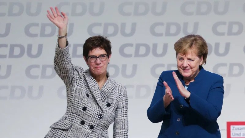 Germany's Defence Minister Annegret Kramp-Karrenbauer with Chancellor Angela Merkel in 2018 (Photo- The Sydney Morning Herald)
