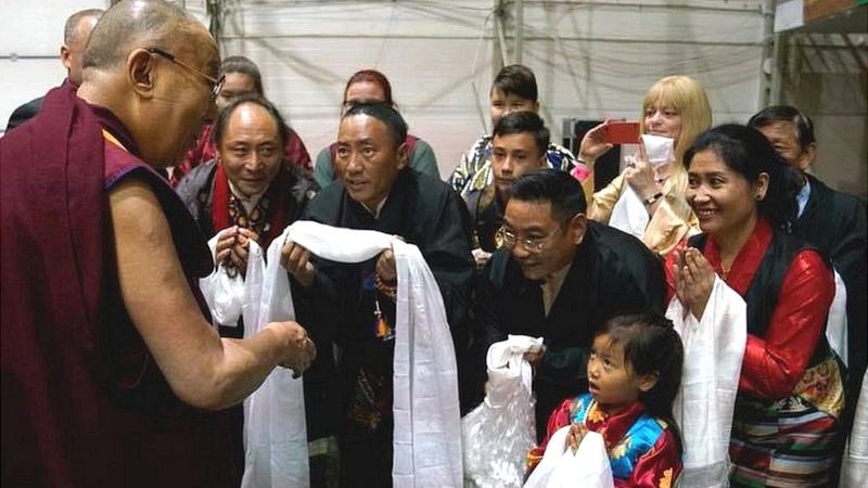 His Holiness the Dalai Lama meet Tibetans living in Sweden in Sep 2017 (Photo-BBC)