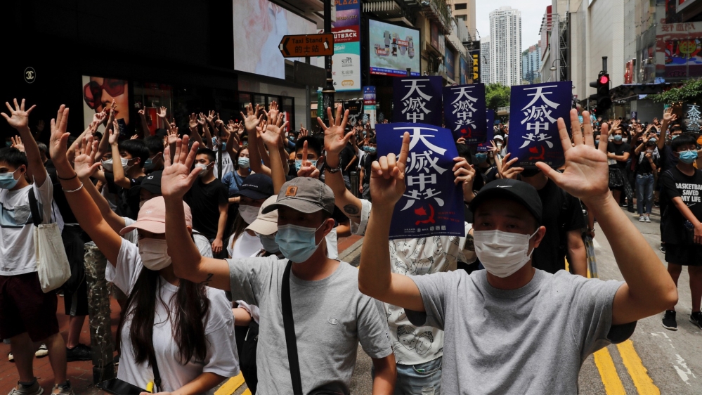 Hong Kong protestors during the demonstrations on Sunday Photo- Tyrone Siu-Reuters
