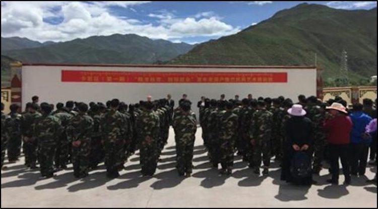 Military-style training of “rural surplus laborers” in the Chamdo region of Tibet, June 2016. (Image source- Tibet’s Chamdo, June 30, 2016)