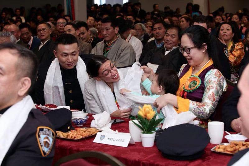 Pema Dorjee Ngawang (Left) along with US Congressman Alexandria Ocasio Cortez (M) as guests at a Tibetan community's Losar gathering in New York City (Facebook)