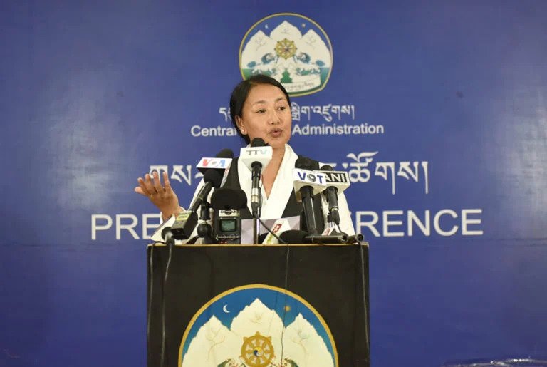 Pema Yangchen, Minister of Education of CTA addresses the press conference on July 14 (Photo- CTA)