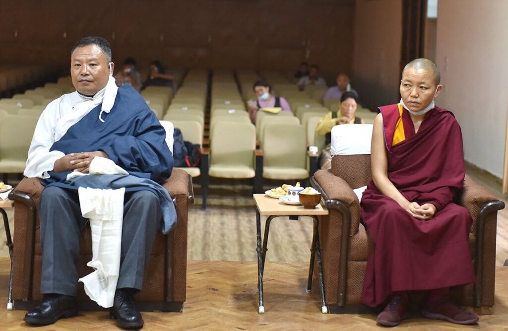 Sonam Gyaltsen and Geshema Delek Wangmo during the oath ceremony at the CTA auditorium in Gankyi (Photo CTA)