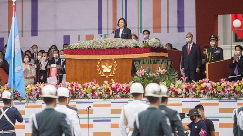 Taiwanese President Tsai Ing-wen addressing the Taiwan National Day function in Taipei on Oct 10 (Photo- Twitter)