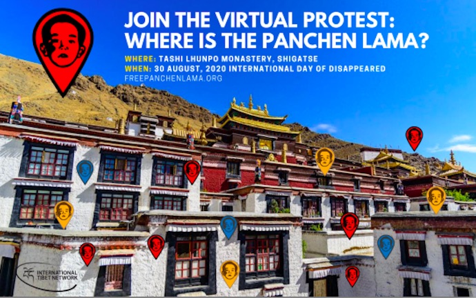 The virtual protest seeks to highlight the dissapeared Tibetan religious figure's plight after 25 years since his kidnapping by the Chinese government