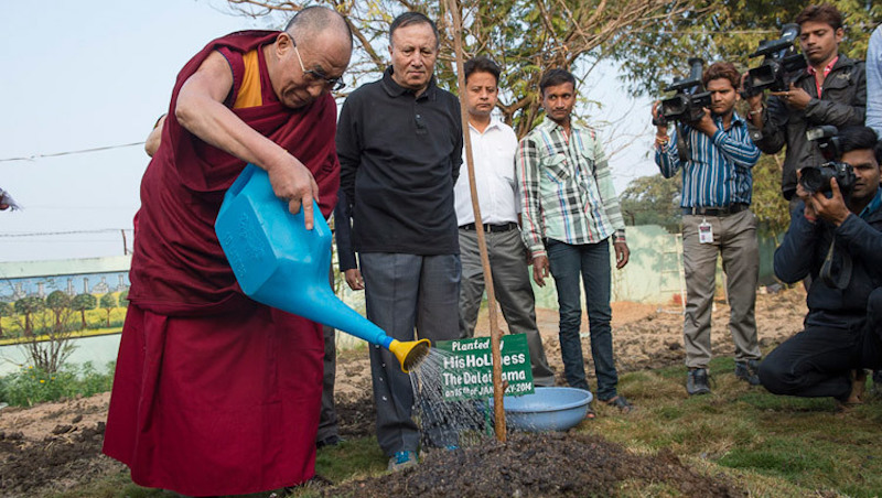 Tibetan leader His Holiness the Dalai Lama planting a sapling (OHHDL)