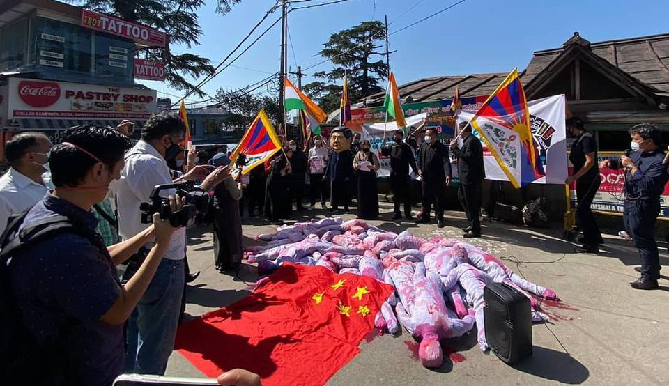 Tibetans in Dharamshala, India protest China's human rights abuses on the 71st PRC anniversary (Photo- SFT)