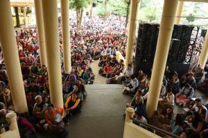 Devotees await the arrival of the Dalai Lama. Phayul photo- kunsang gashon