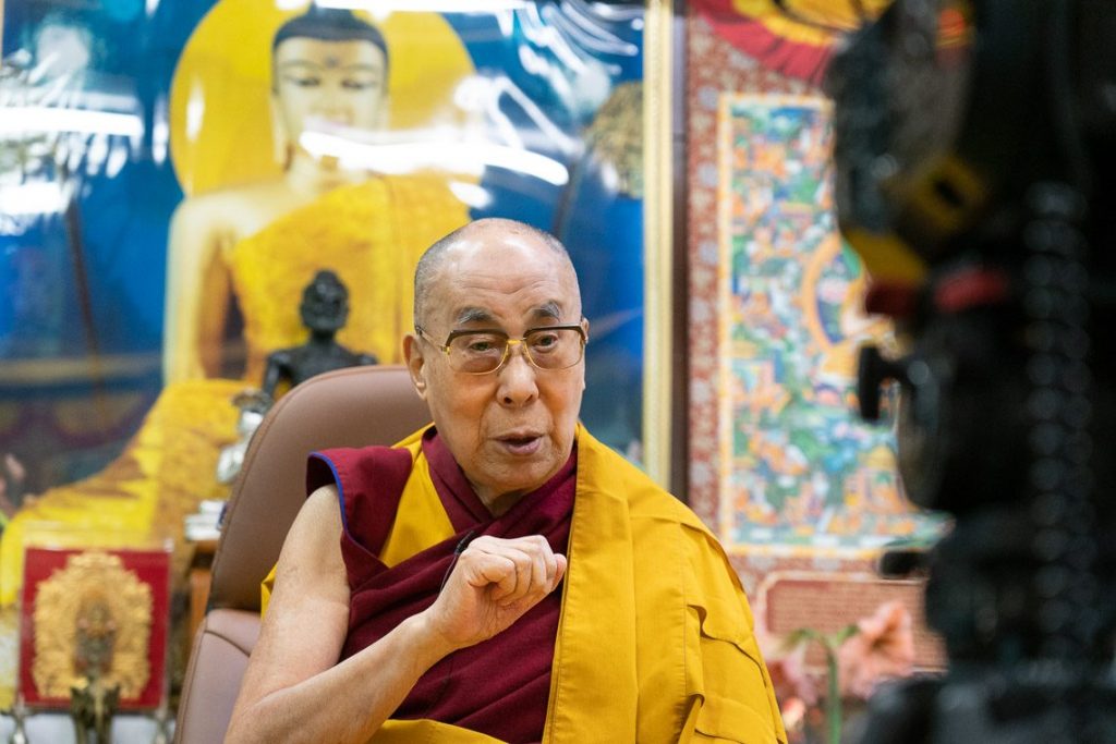 His Holiness the Dalai Lama speaking during his first virtual teaching on May 16 (Photo Courtesy- OHHDL)