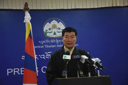 Sikyong Lobsang Sangay speaking during the press briefing at DIIR CTA (Photo- Kunsang Gashon) Jan 29, 2019